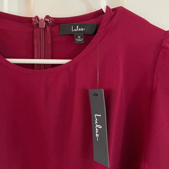 NWT Lulu’s Believe It or Knot Wine Red Long Sleeve Tie-Front Skater Dress - Picture 7 of 7